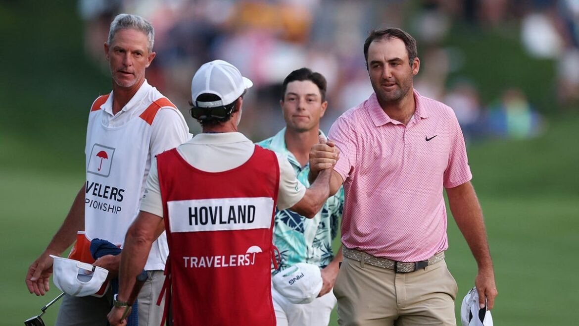 Scottie Scheffler drena a tacada de embreagem para forçar o playoff de morte súbita de segunda-feira com Viktor Hovland no Travellers