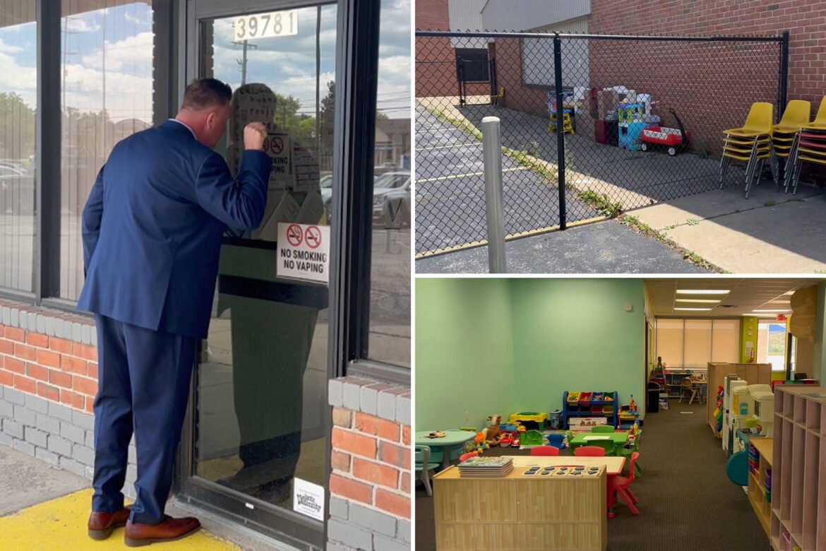 O legislador republicano Jason Woolford, de Michigan, visita a creche, vinculada a US$ 1,1 milhão em dinheiro do contribuinte, sem nenhum sinal de crianças