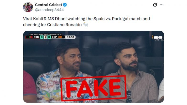 MS Dhoni e Virat Kohli assistiram ao jogo Portugal x Espanha na Copa do Mundo FIFA 2026? A verificação de fatos conclui que a afirmação é falsa